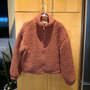 La Hearts Plush Teddy Jacket in Dusty Rose